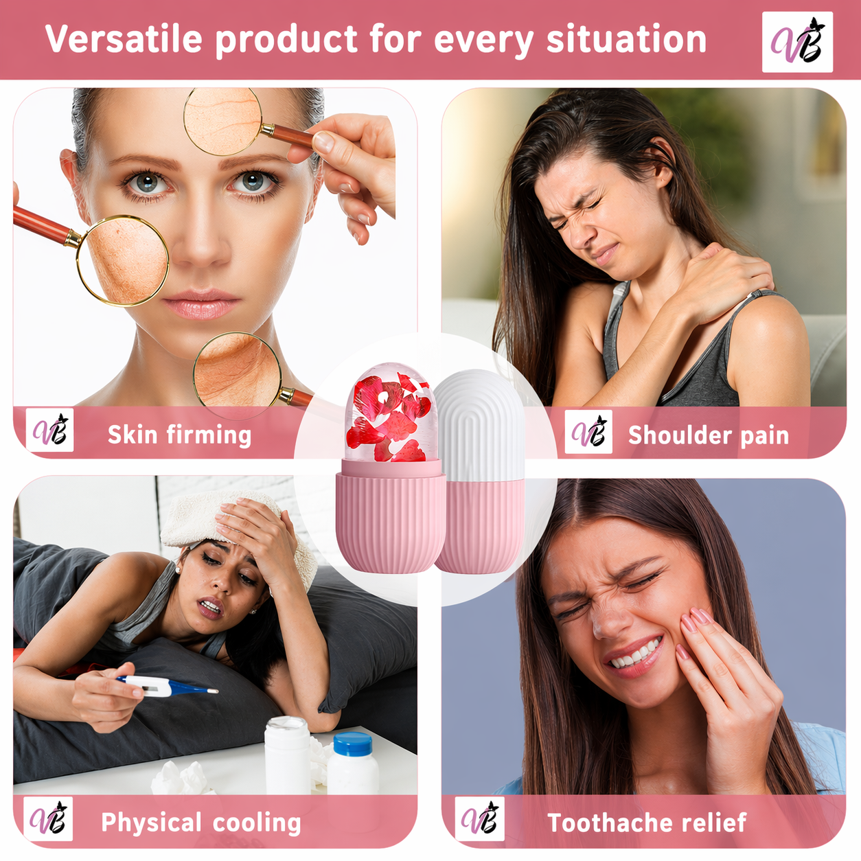 Velvet Blush Ice Face Roller – Reusable Silicone Skin Cooling Tool for Glowing, Firm & Refreshed Skin