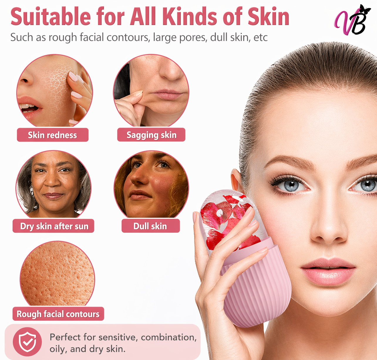 Velvet Blush Ice Face Roller – Reusable Silicone Skin Cooling Tool for Glowing, Firm & Refreshed Skin