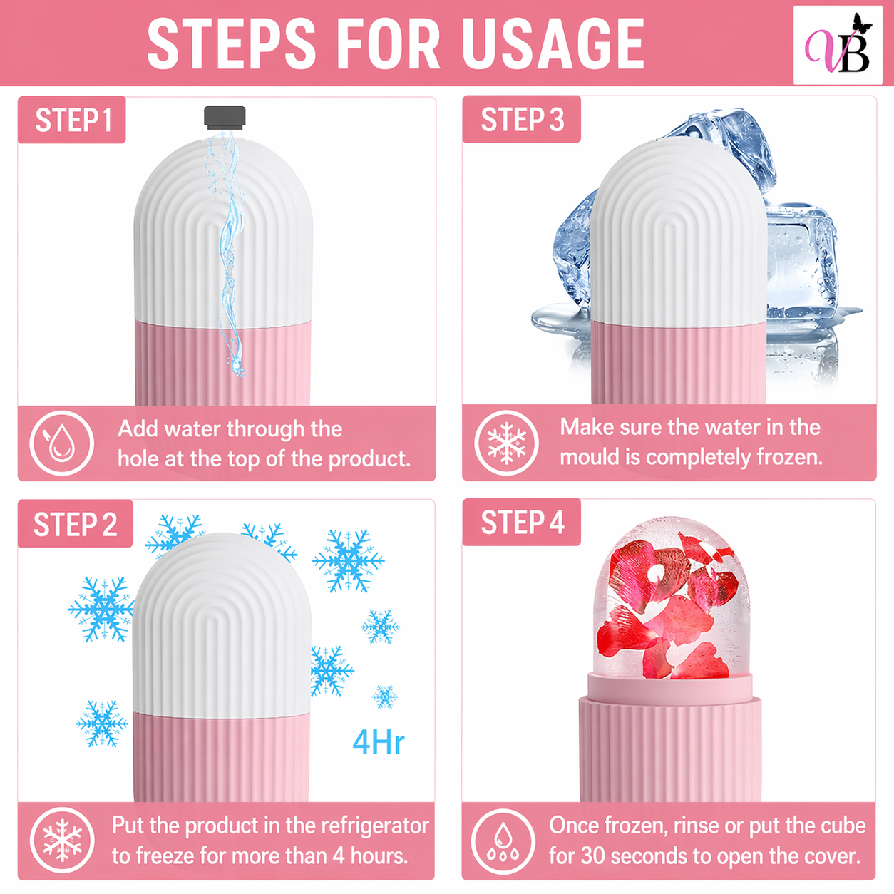 Velvet Blush Ice Face Roller – Reusable Silicone Skin Cooling Tool for Glowing, Firm & Refreshed Skin