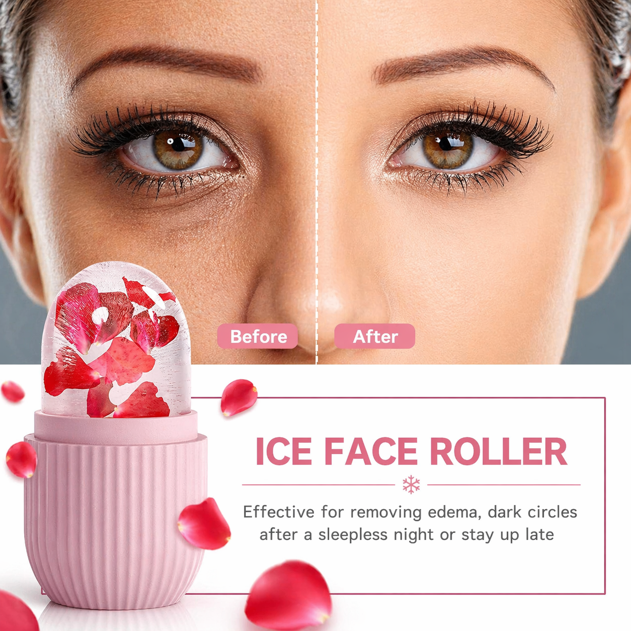 Velvet Blush Ice Face Roller – Reusable Silicone Skin Cooling Tool for Glowing, Firm & Refreshed Skin